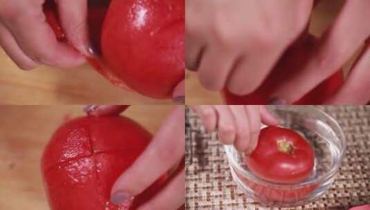 【镜头合集】开水烫西红柿去皮切丁高清在线视频素材下载