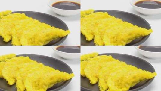 中国传统早点蛋饺实拍4k滑轨平移高清在线视频素材下载