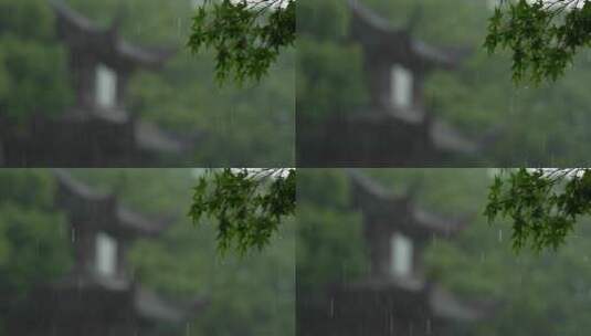 144 杭州 古建筑 下雨天 亭子 树枝高清在线视频素材下载