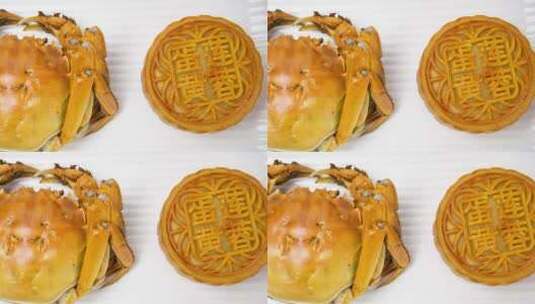 中秋节月饼与大闸蟹高清在线视频素材下载