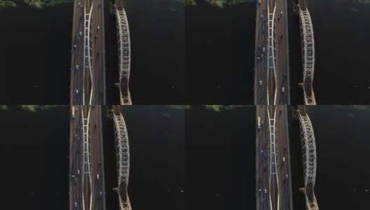 从空中俯瞰大桥上的交通情况高清在线视频素材下载