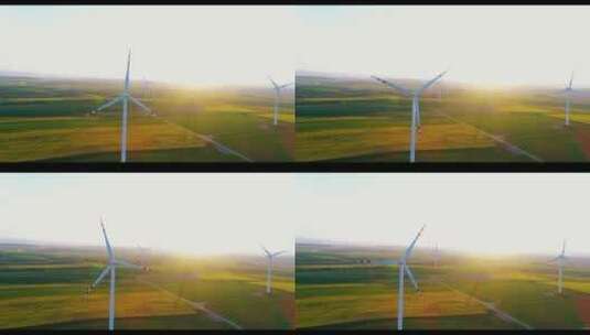 美丽的风车涡轮机，日落时的风能涡轮机。高清在线视频素材下载