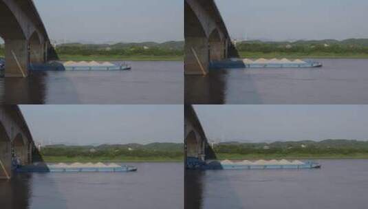 湘江上航行的运石船运沙船高清在线视频素材下载