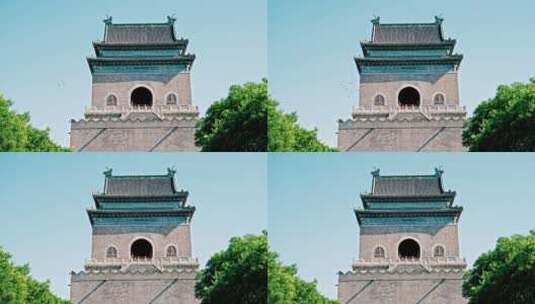 鸽子飞过钟楼鼓楼 北京人文高清在线视频素材下载