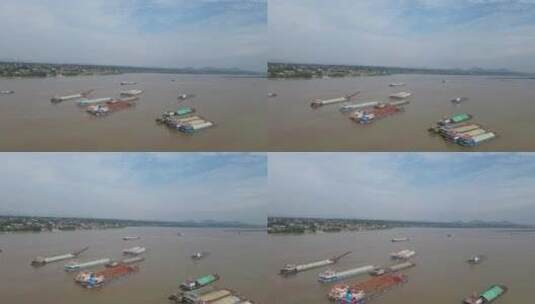航拍长江船运码头高清在线视频素材下载