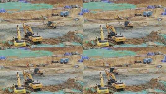 工地上移动的挖土机高清在线视频素材下载
