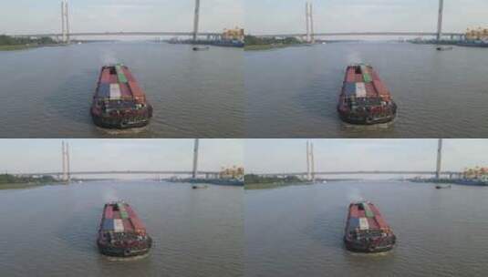 上海黄浦江游船航拍4K高清在线视频素材下载