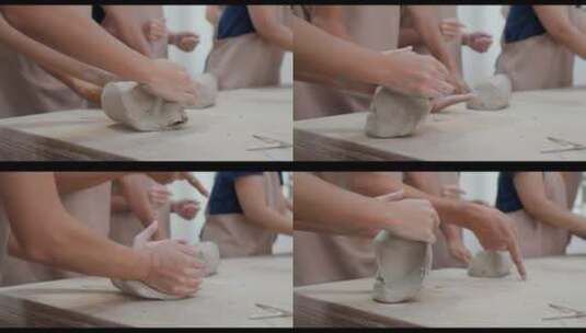 制作陶器前揉制粘土材料高清在线视频素材下载