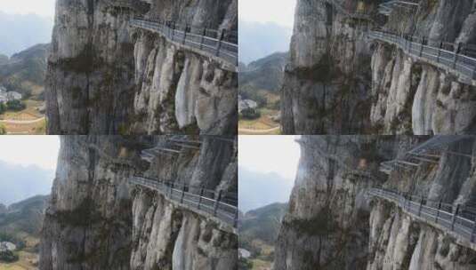 旅游恩施大峡谷绝壁栈道风景高清在线视频素材下载