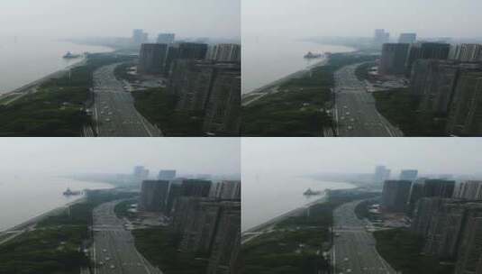 航拍湖北宜昌沿江大道风光带高清在线视频素材下载