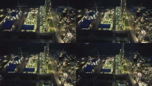 石油化工企业炼油厂夜晚4k航拍夜景高清在线视频素材下载