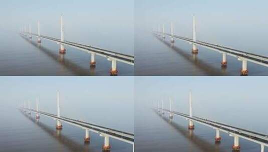 航拍嘉绍大桥与钱塘江风光高清在线视频素材下载