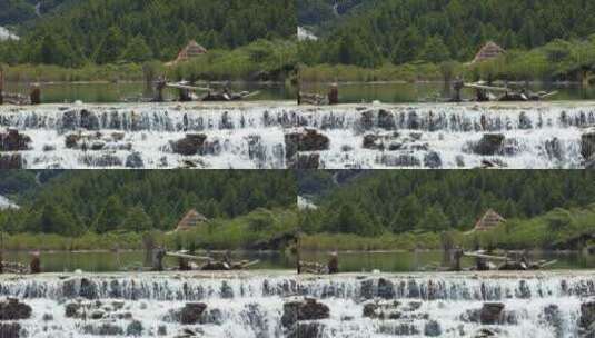 川西稻城树林景区经幡湖泊流动溪流河水高清在线视频素材下载