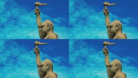 东极岛财伯公雕塑高清在线视频素材下载