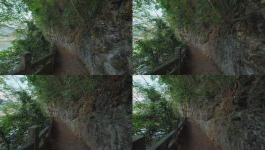 广西柳州龙潭公园悬崖峭壁小路高清在线视频素材下载
