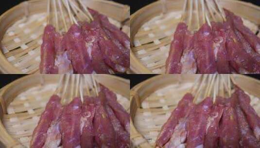 里脊肉牛肉串小串肉串钵钵鸡炸串烤串高清在线视频素材下载