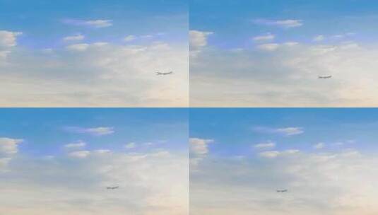竖屏飞机飞过清晨的天空短视频高清在线视频素材下载