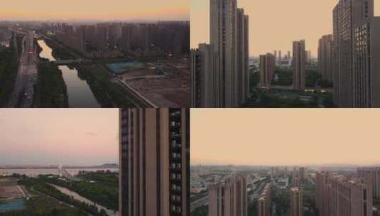 钱塘江江边高层住宅小区航拍高尔夫球场高清在线视频素材下载