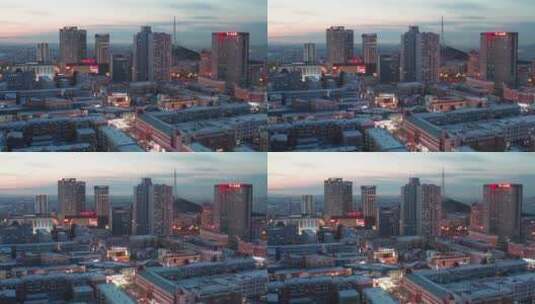 黑龙江省七台河市夜景城市风光航拍高清在线视频素材下载