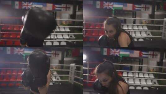 女拳击手在健身房打拳击高清在线视频素材下载