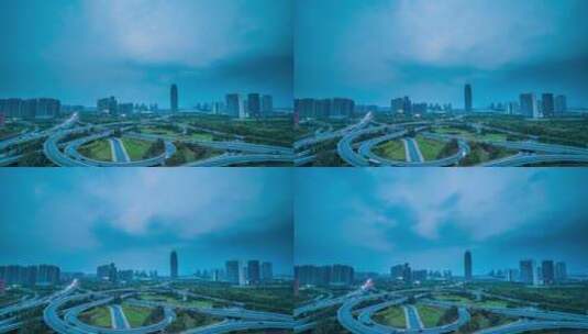 郑州CBD日转夜延时立交桥高清在线视频素材下载