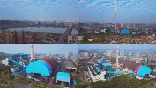 株洲火力发电厂电厂大烟囱高清在线视频素材下载