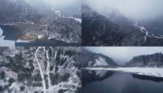 大雪纷飞冰天雪地的原始森林公园航拍高清在线视频素材下载