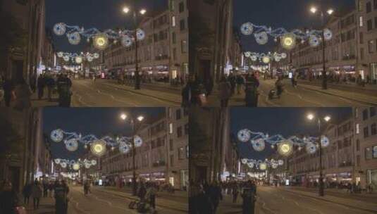 英国伦敦牛津街上空的圣诞灯装饰高清在线视频素材下载