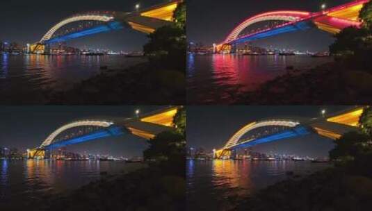 上海浦东新区卢浦大桥岸边夜景全景视频4K高清在线视频素材下载