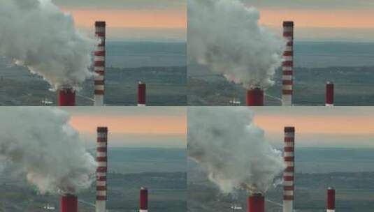 工厂排放烟雾的烟囱特写高清在线视频素材下载