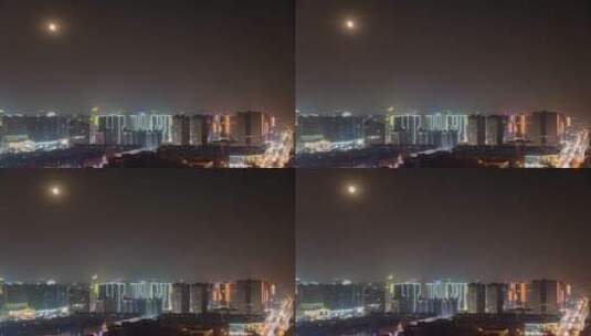 4K城市夜景延时、月亮升起高清在线视频素材下载