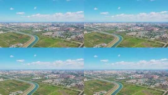 南水北调中线运河流过邢台城市航拍延时全景高清在线视频素材下载