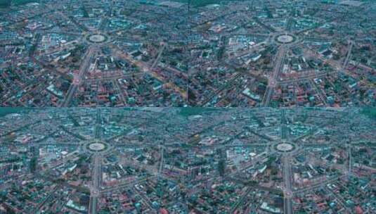 新疆特克斯八卦城高视角航拍城市风光高清在线视频素材下载