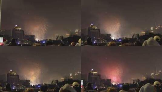 除夕夜。重庆在两江之中放烟庆祝新年高清在线视频素材下载