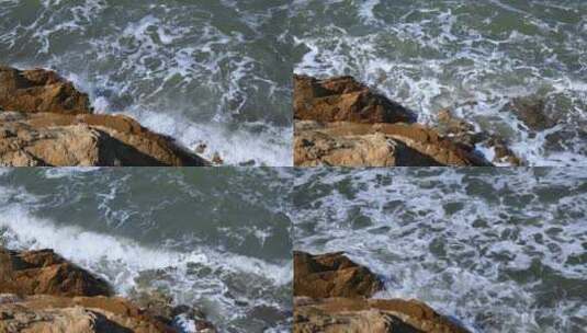 4K实拍大海海浪拍打礁石激起浪花水花高清在线视频素材下载