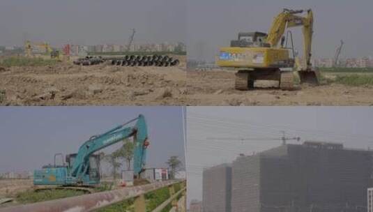 2023广州地产开发工地施工挖掘机高清在线视频素材下载