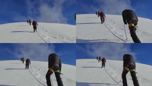 四川甘孜攀登那玛峰雪山的登山运动爱好者高清在线视频素材下载