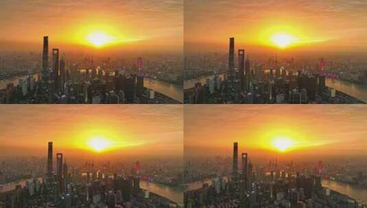 上海陆家嘴上海中心大厦东方明珠日落航拍高清在线视频素材下载