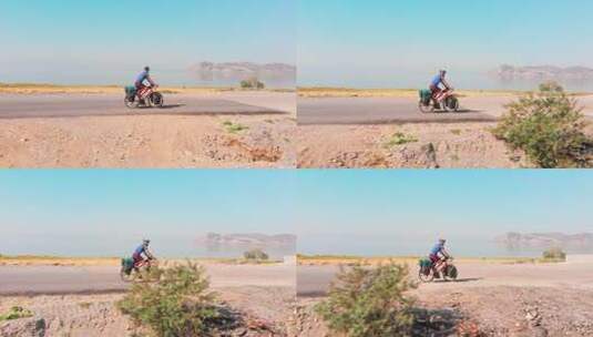 湖人在土路上骑车高清在线视频素材下载