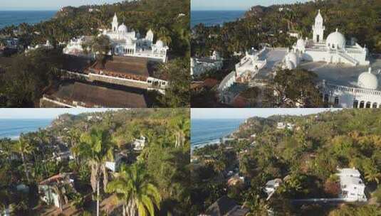 空中拍摄海边的房屋建筑高清在线视频素材下载