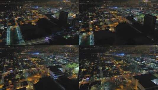 无人机在大西洋城夜间飞行。夜灯，市中心，鸟瞰，新泽西高清在线视频素材下载