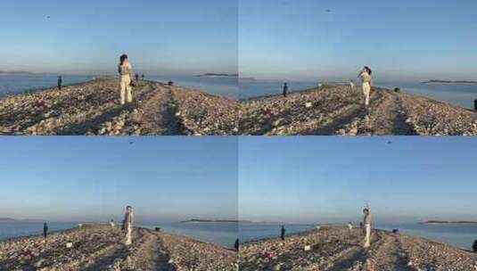 烟台大黑山岛，海上“龙爪山”景区海景高清在线视频素材下载