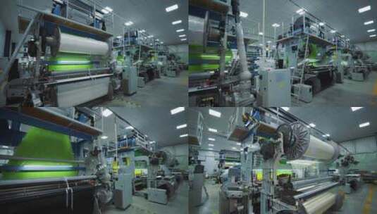 大型纺织工厂运转的织布机设备高清在线视频素材下载