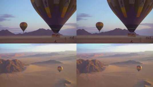 阿联酋迪拜沙漠上热气球在飞行高清在线视频素材下载