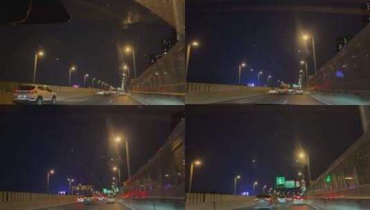 城市夜景高架桥车内视角高清在线视频素材下载