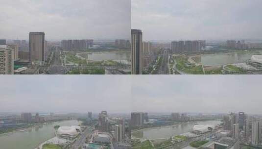 杭州下沙金沙湖车流风景高清在线视频素材下载