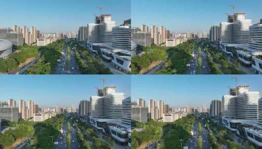 广州黄埔区城市建筑风光航拍道路交通车流高清在线视频素材下载
