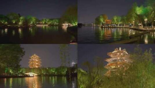 山东济南大明湖夜景高清在线视频素材下载
