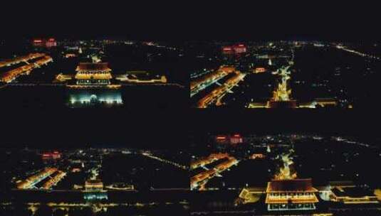 山东青州古城夜景灯光5A景区航拍高清在线视频素材下载
