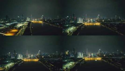 广州珠江两岸夜景珠江新城广州塔航拍高清在线视频素材下载